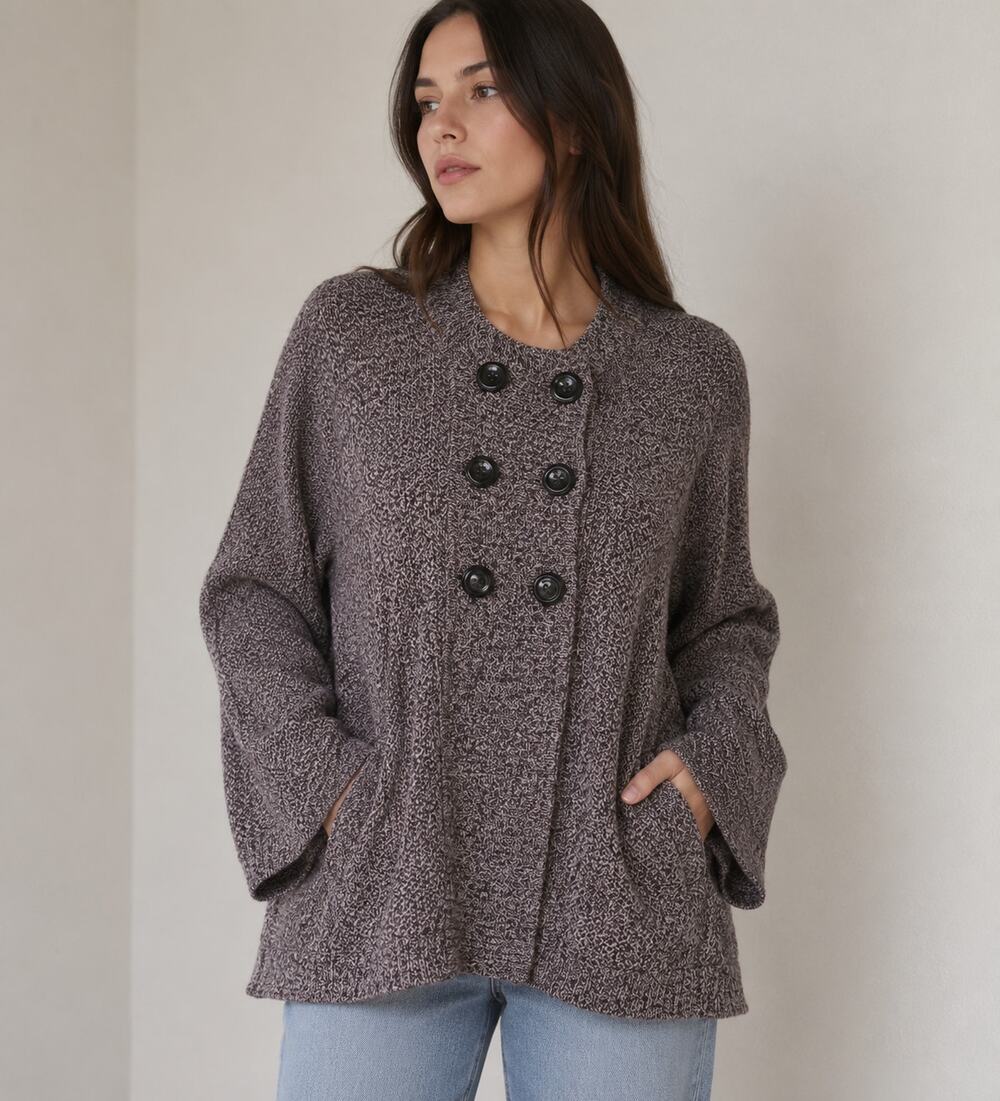 Style Co Cardigan Sweater Womens Large Gray Marled Knit Double Breasted Pockets